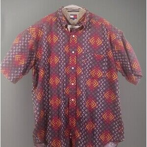 Tommy Hilfiger Shirt Men  XL All over Print Circles Casual Button Down Geometric